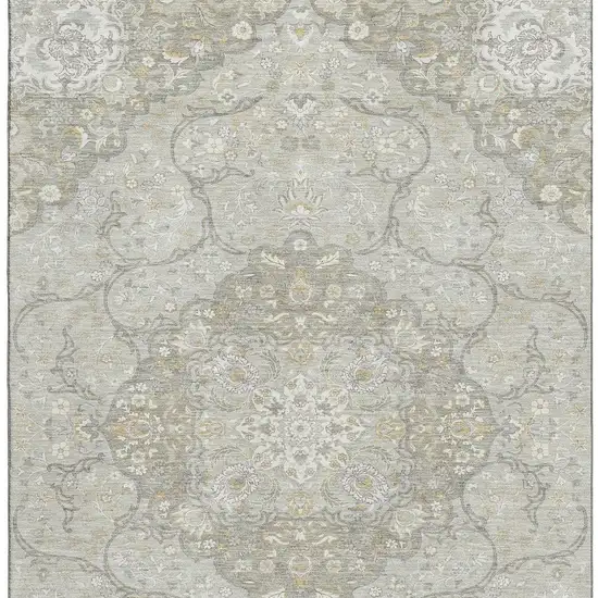 Taupe Gray And Ivory Medallion Washable Area Rug With UV Protection Photo 3