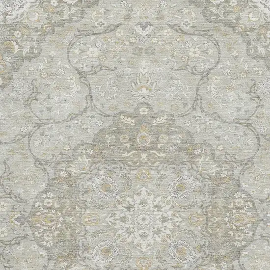 Taupe Gray And Ivory Medallion Washable Area Rug With UV Protection Photo 2