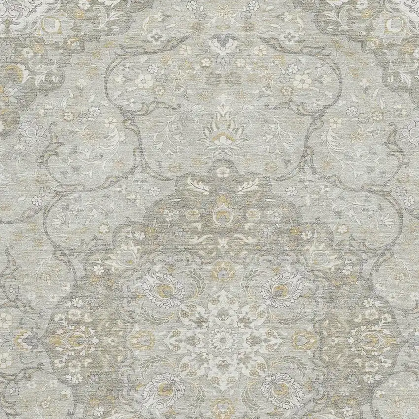 Taupe Gray And Ivory Medallion Washable Area Rug With UV Protection Photo 2