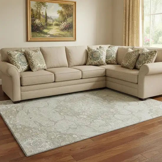 Taupe Gray And Ivory Medallion Washable Area Rug With UV Protection Photo 2