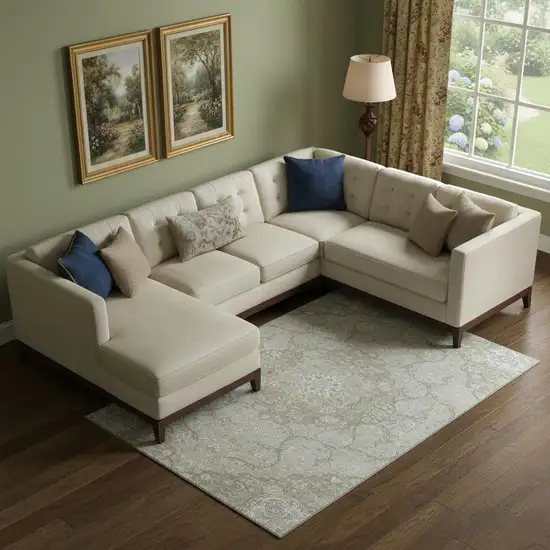 Taupe Gray And Ivory Medallion Washable Area Rug With UV Protection Photo 2