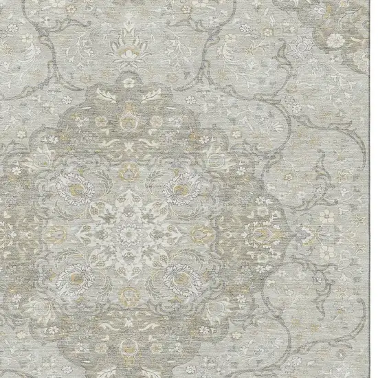 Taupe Gray And Ivory Medallion Washable Area Rug With UV Protection Photo 2