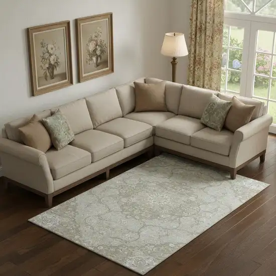 Taupe Gray And Ivory Medallion Washable Area Rug With UV Protection Photo 2