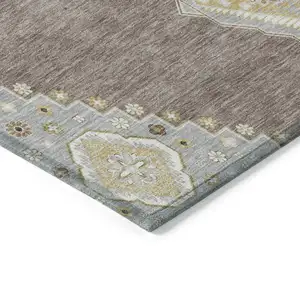 Photo of Taupe Gray And Ivory Oriental Washable Indoor Outdoor Area Rug