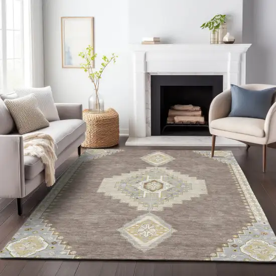 Taupe Gray And Ivory Oriental Washable Indoor Outdoor Area Rug Photo 9