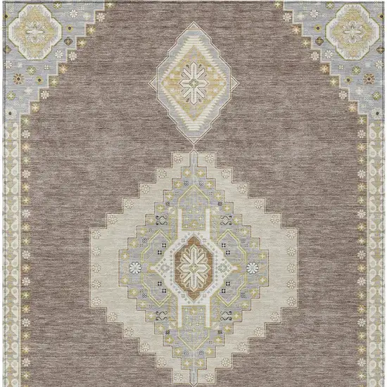 Taupe Gray And Ivory Oriental Washable Indoor Outdoor Area Rug Photo 6