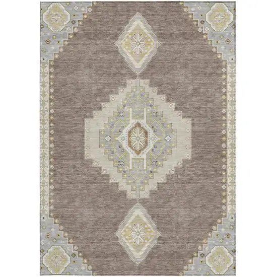 Taupe Gray And Ivory Oriental Washable Indoor Outdoor Area Rug Photo 7