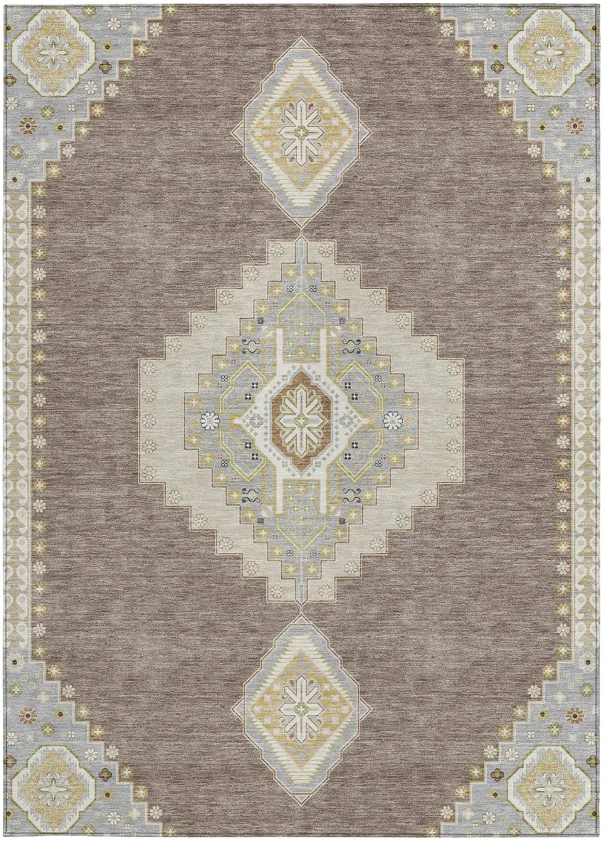 Taupe Gray And Ivory Oriental Washable Indoor Outdoor Area Rug Photo 7