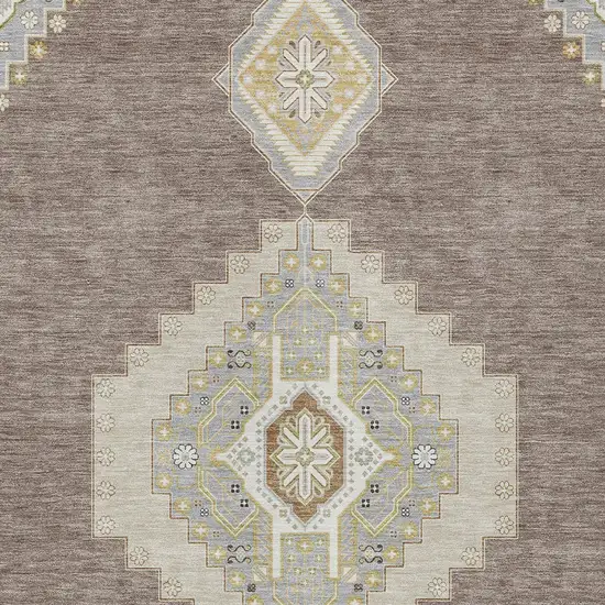 Taupe Gray And Ivory Oriental Washable Indoor Outdoor Area Rug Photo 6
