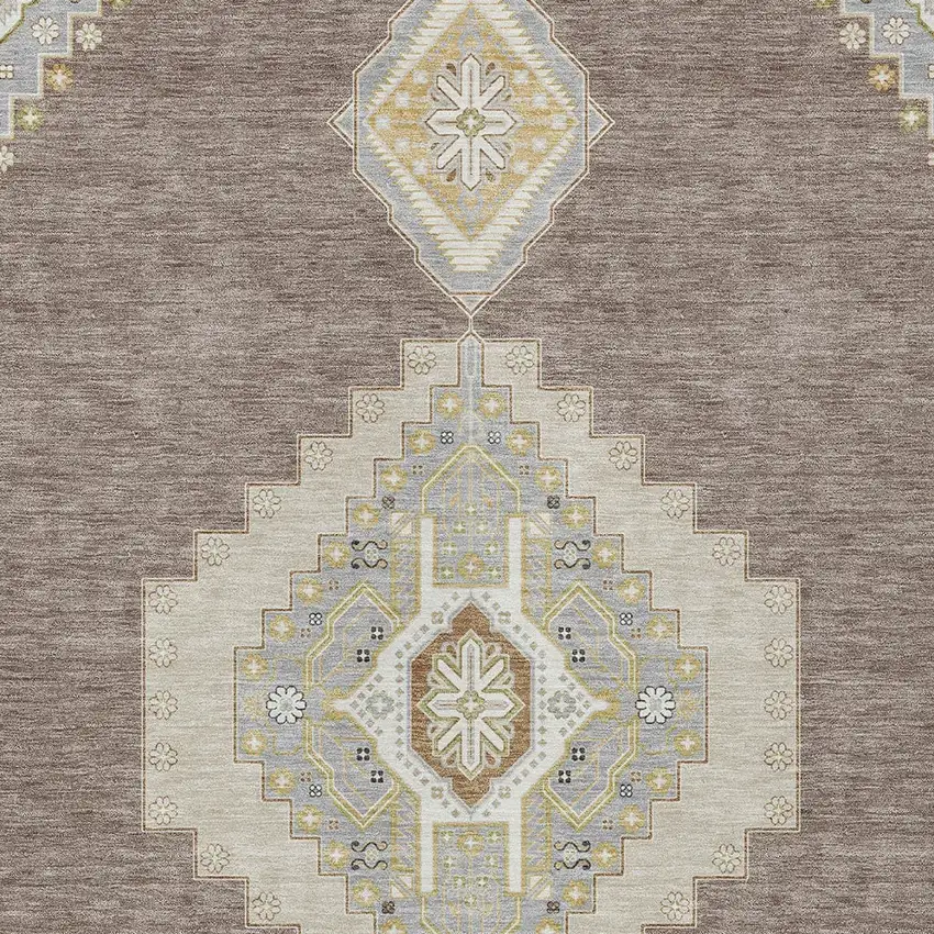 Taupe Gray And Ivory Oriental Washable Indoor Outdoor Area Rug Photo 6