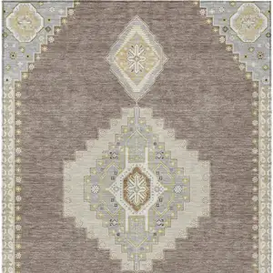 Photo of Taupe Gray And Ivory Oriental Washable Indoor Outdoor Area Rug