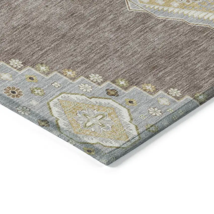 Taupe Gray And Ivory Oriental Washable Indoor Outdoor Area Rug Photo 4