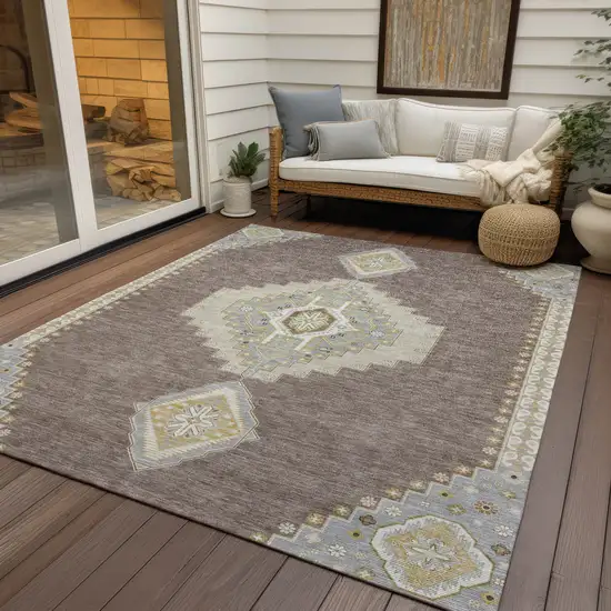 Taupe Gray And Ivory Oriental Washable Indoor Outdoor Area Rug Photo 8