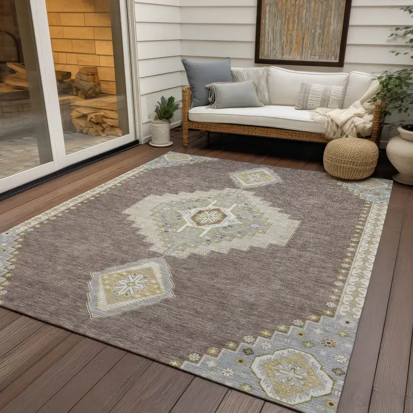 Taupe Gray And Ivory Oriental Washable Indoor Outdoor Area Rug Photo 8