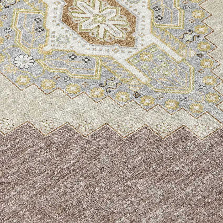 Taupe Gray And Ivory Oriental Washable Indoor Outdoor Area Rug Photo 5