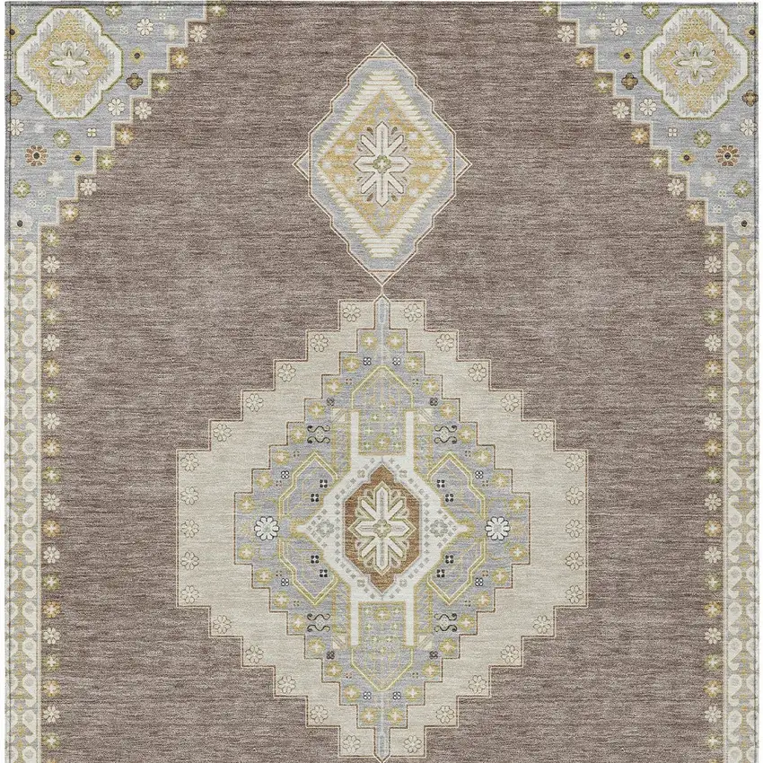 Taupe Gray And Ivory Oriental Washable Indoor Outdoor Area Rug Photo 7