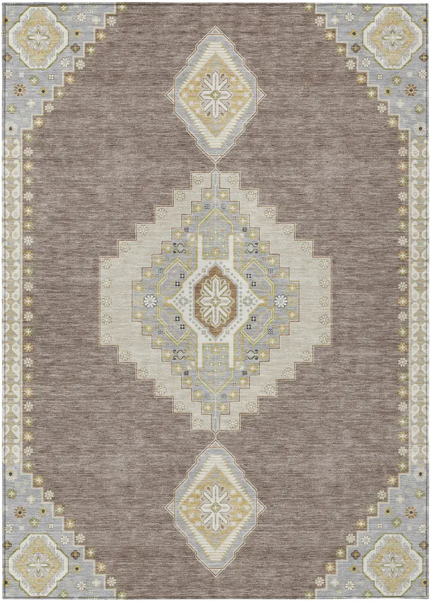 Taupe Gray And Ivory Oriental Washable Indoor Outdoor Area Rug Photo 2