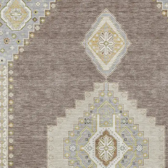 Taupe Gray And Ivory Oriental Washable Indoor Outdoor Area Rug Photo 6