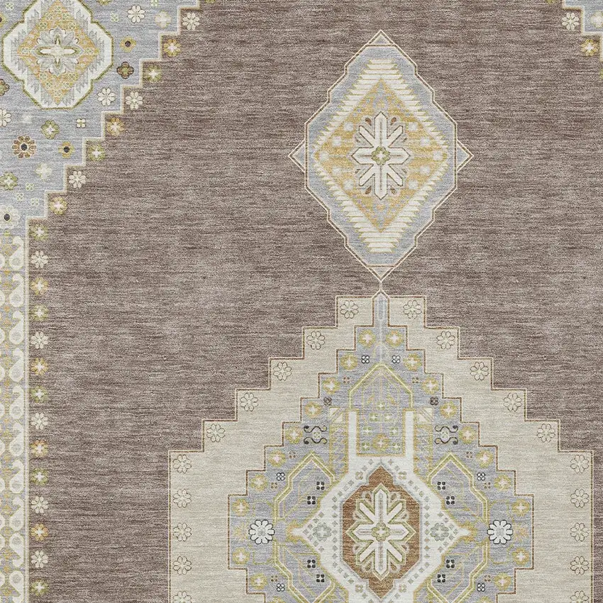 Taupe Gray And Ivory Oriental Washable Indoor Outdoor Area Rug Photo 6