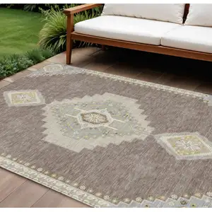 Photo of Taupe Gray And Ivory Oriental Washable Indoor Outdoor Area Rug