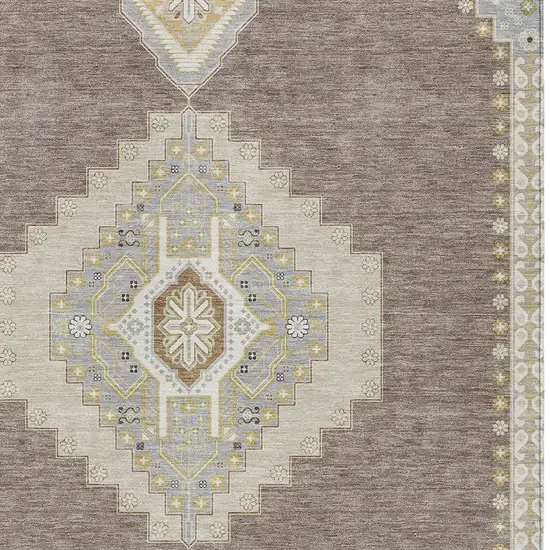 Taupe Gray And Ivory Oriental Washable Indoor Outdoor Area Rug Photo 6