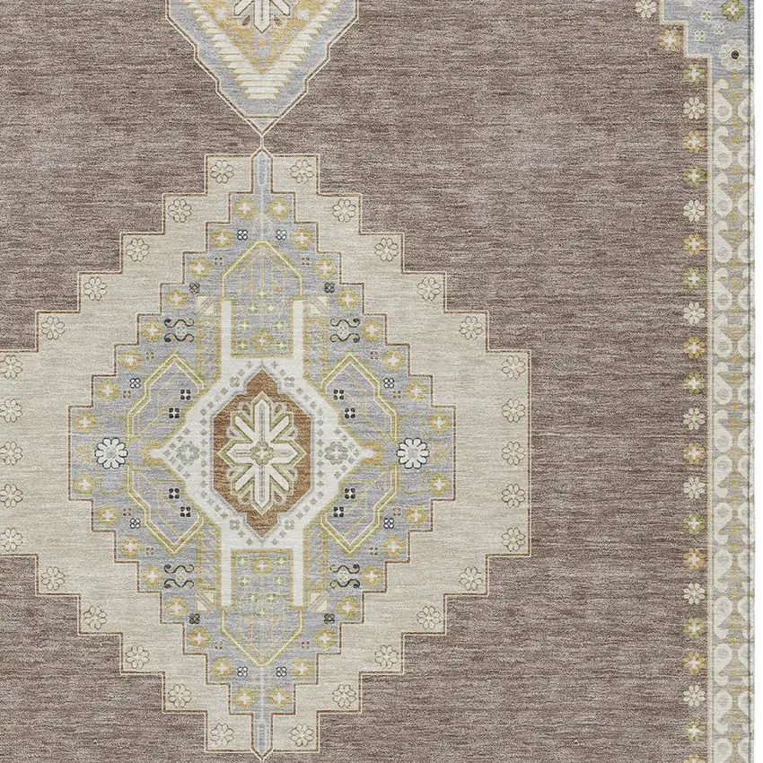 Taupe Gray And Ivory Oriental Washable Indoor Outdoor Area Rug Photo 6