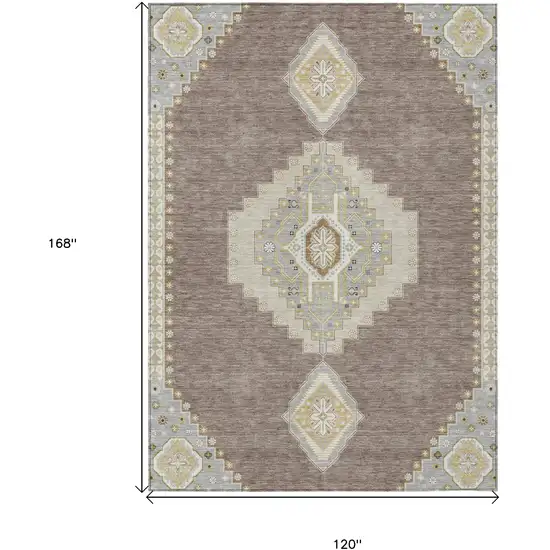 Taupe Gray And Ivory Oriental Washable Indoor Outdoor Area Rug Photo 3