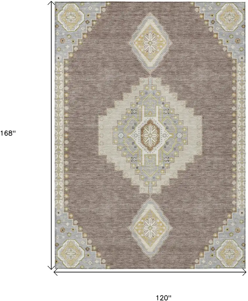 Taupe Gray And Ivory Oriental Washable Indoor Outdoor Area Rug Photo 3