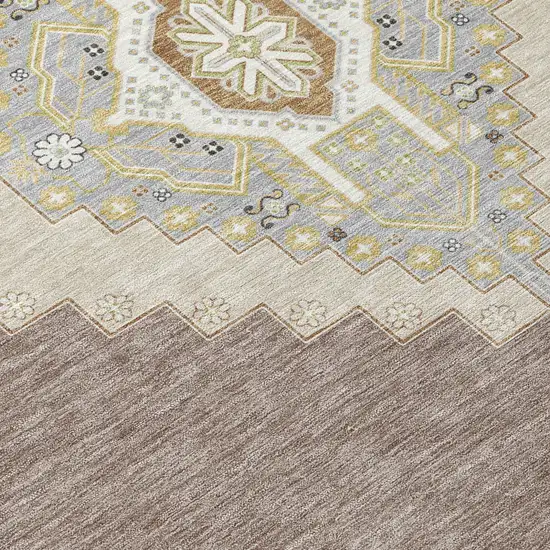Taupe Gray And Ivory Oriental Washable Indoor Outdoor Area Rug Photo 5