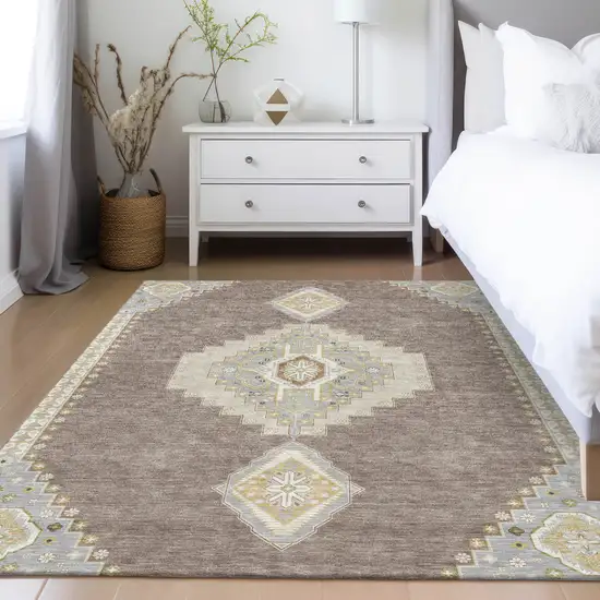 Taupe Gray And Ivory Oriental Washable Indoor Outdoor Area Rug Photo 9