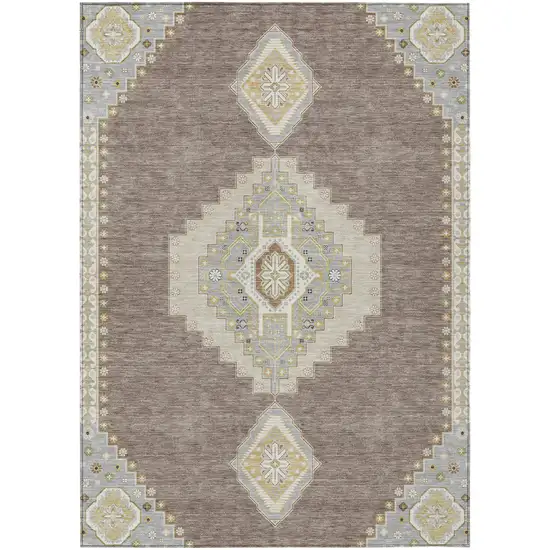 Taupe Gray And Ivory Oriental Washable Indoor Outdoor Area Rug Photo 2