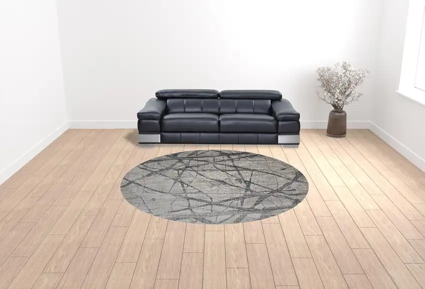 Taupe Gray And Ivory Round Abstract Stain Resistant Area Rug Photo 2