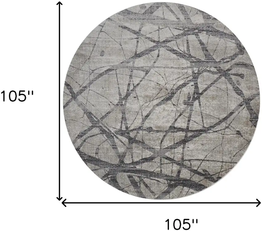 '9' Taupe Gray And Ivory Round Abstract Stain Resistant Area Rug Photo 8