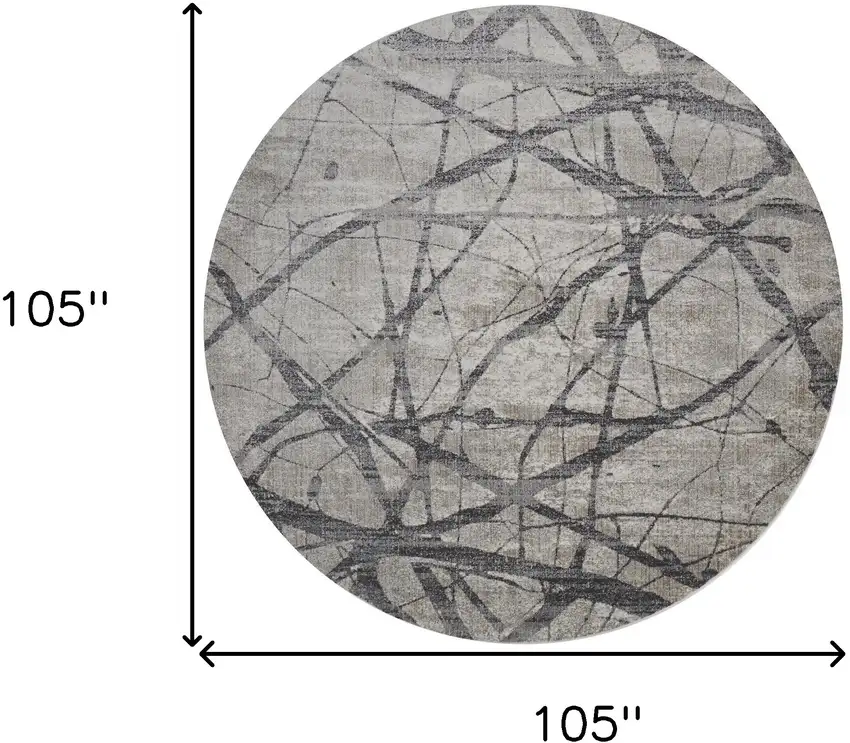 '9' Taupe Gray And Ivory Round Abstract Stain Resistant Area Rug Photo 8