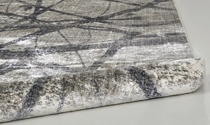 Taupe Gray And Ivory Round Abstract Stain Resistant Area Rug Photo 5