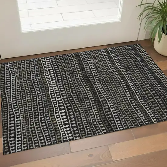 Taupe Gray And Ivory Striped Washable Area Rug With UV Protection Photo 1