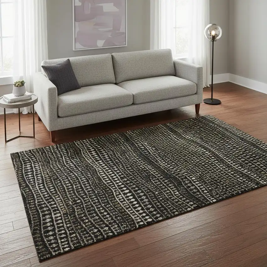 Taupe Gray And Ivory Striped Washable Area Rug With UV Protection Photo 2