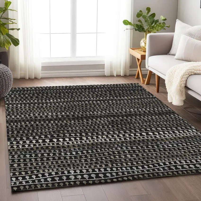 Taupe Gray And Ivory Striped Washable Area Rug With UV Protection Photo 6