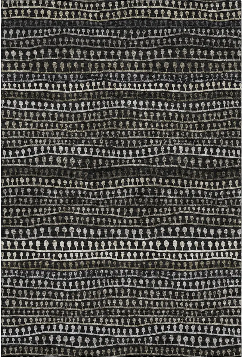 Taupe Gray And Ivory Striped Washable Area Rug With UV Protection Photo 1