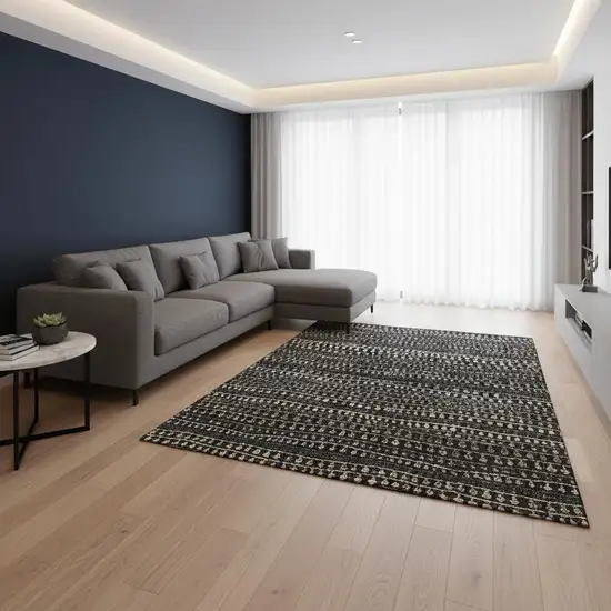 Taupe Gray And Ivory Striped Washable Area Rug With UV Protection Photo 2