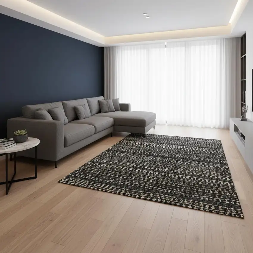 Taupe Gray And Ivory Striped Washable Area Rug With UV Protection Photo 2