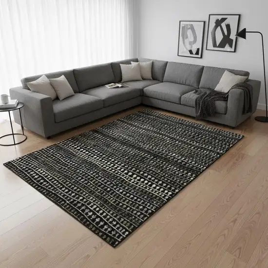 Taupe Gray And Ivory Striped Washable Area Rug With UV Protection Photo 2