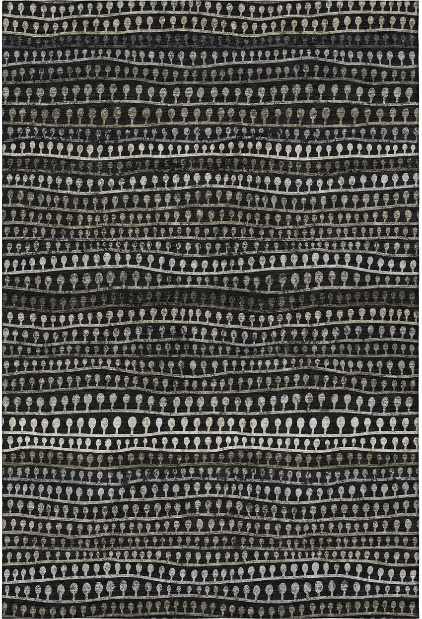 Taupe Gray And Ivory Striped Washable Area Rug With UV Protection Photo 4