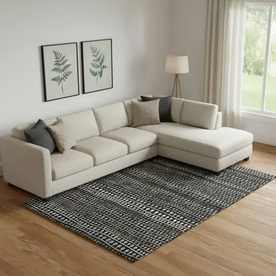 Taupe Gray And Ivory Striped Washable Area Rug With UV Protection Photo 1