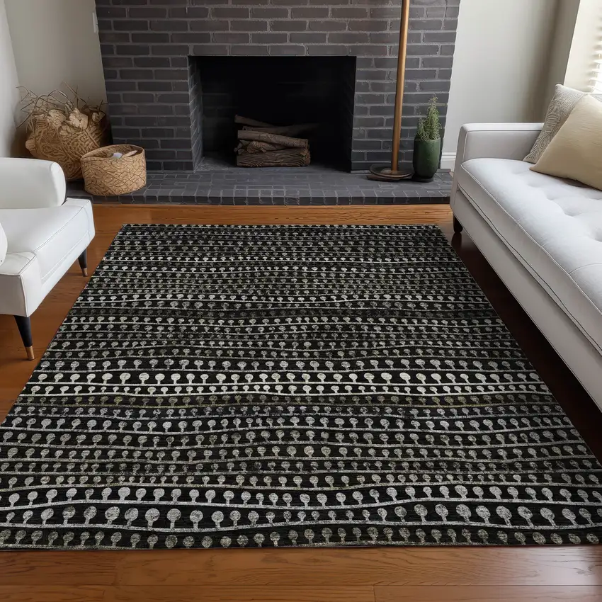 Taupe Gray And Ivory Striped Washable Area Rug With UV Protection Photo 5