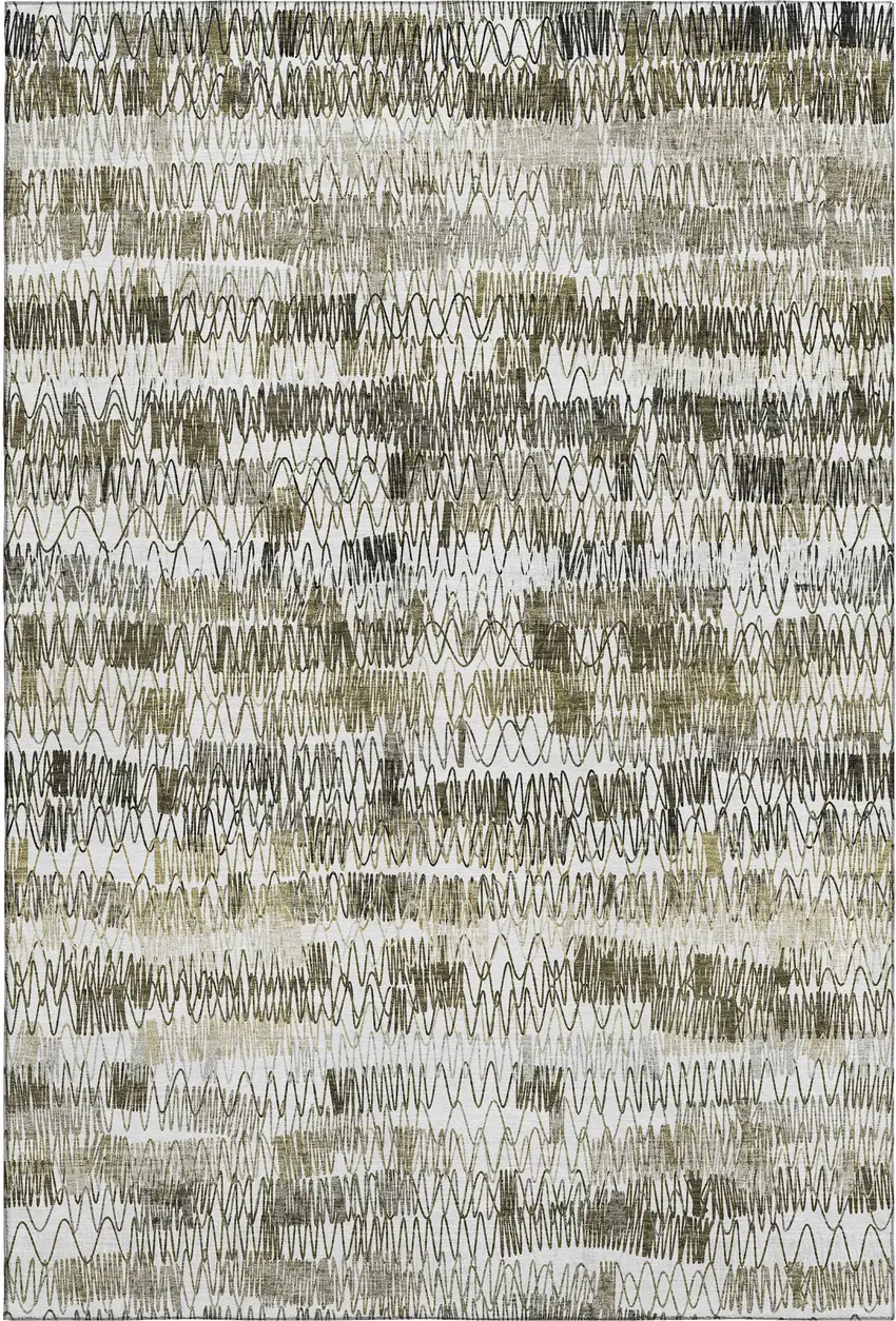 Taupe Gray And Ivory Striped Washable Area Rug With UV Protection Photo 1