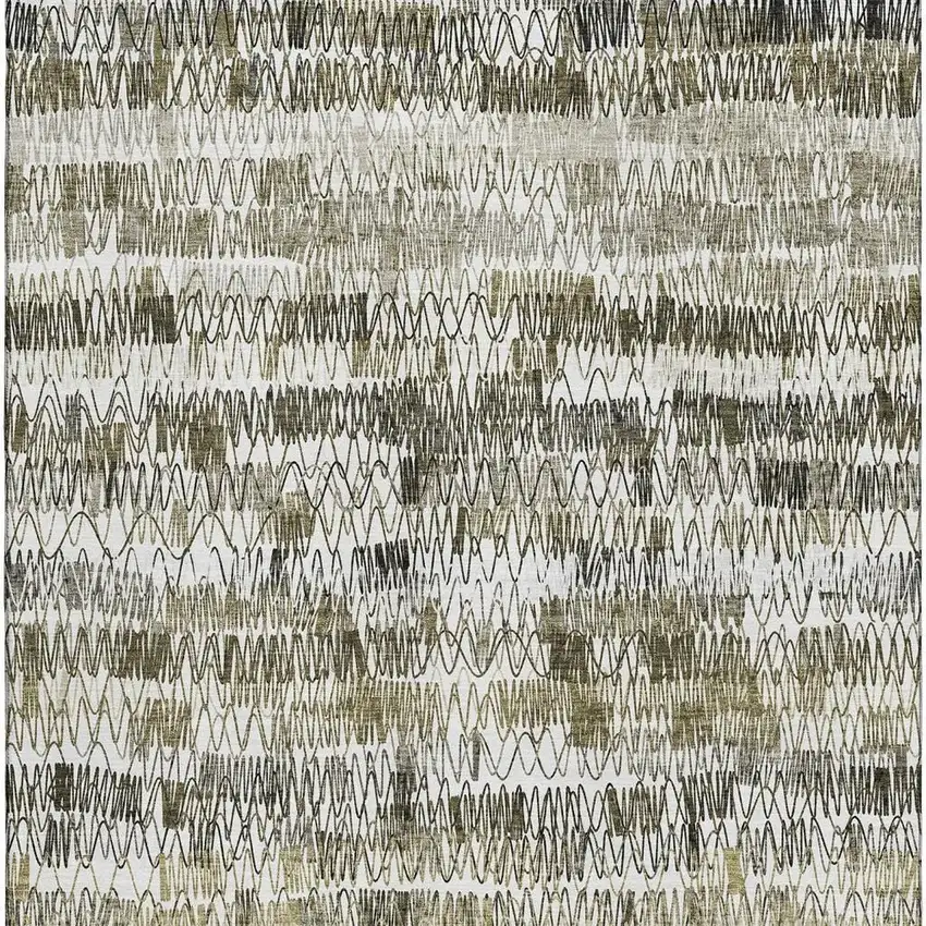 Taupe Gray And Ivory Striped Washable Area Rug With UV Protection Photo 4