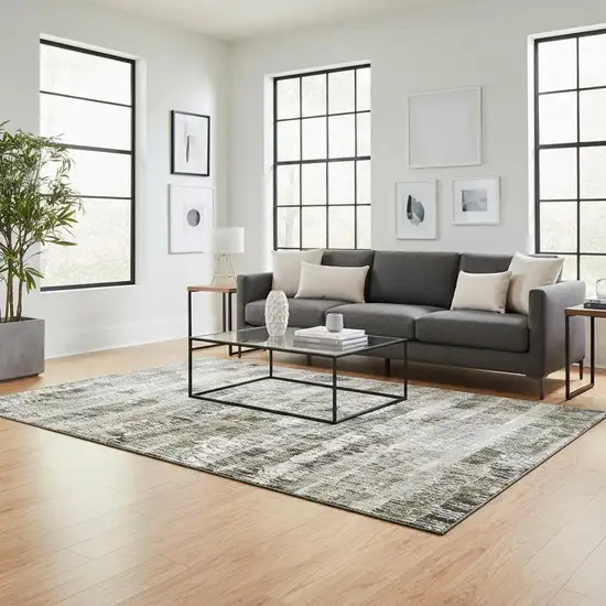 Taupe Gray And Ivory Striped Washable Area Rug With UV Protection Photo 2