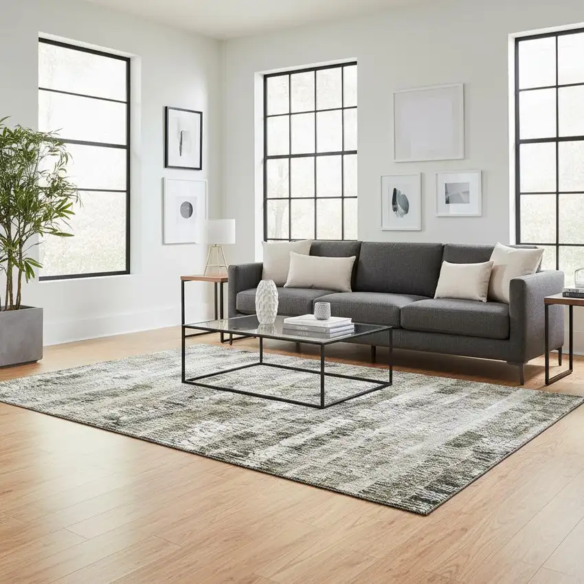 Taupe Gray And Ivory Striped Washable Area Rug With UV Protection Photo 2