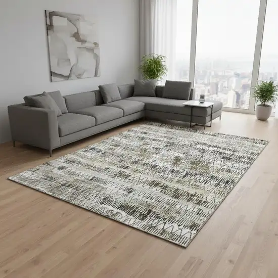 Taupe Gray And Ivory Striped Washable Area Rug With UV Protection Photo 2